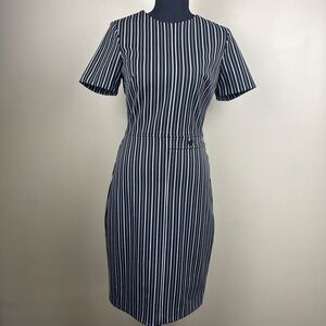Banana Republic Navy and White Striped Midi Dress